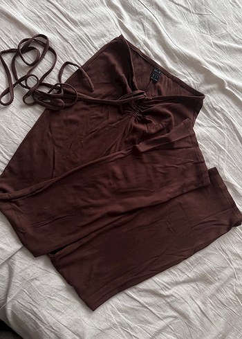 Kadın kahverengi ip detaylı esnek tayt - Görsel 6