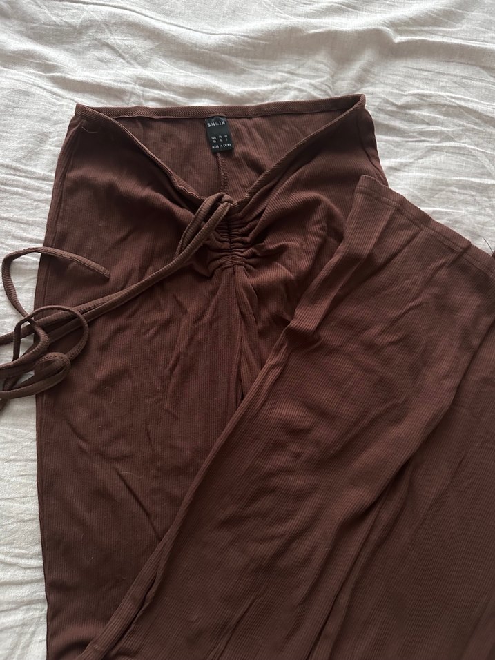 Kadın kahverengi ip detaylı esnek tayt - Görsel 5