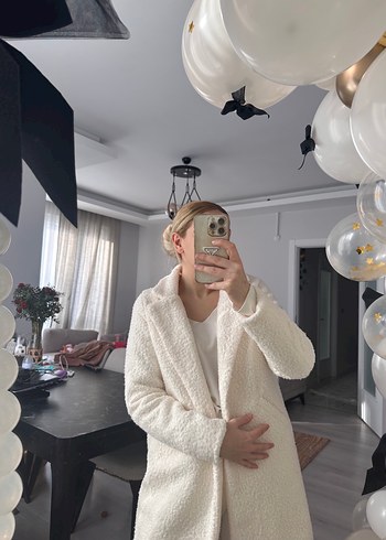 Beyaz Buklet Kadın Kaban - Görsel 2