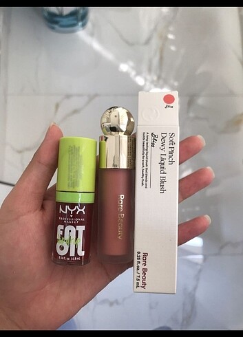 Rare beauty allık ve nyx dudak yağı 