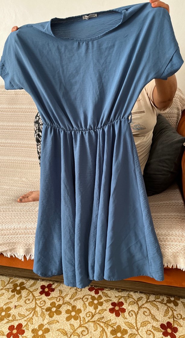 Mavi V Yaka  Midi Tunik - Görsel 2