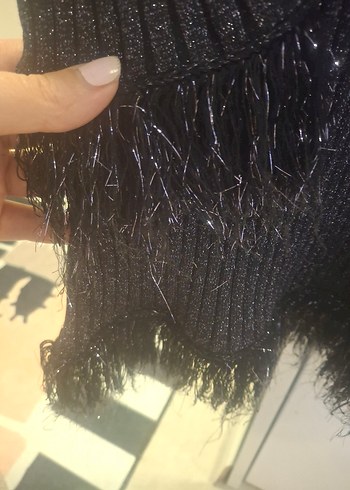 Zara Kürk Detaylı V Yaka Gri Triko Elbise - Görsel 4