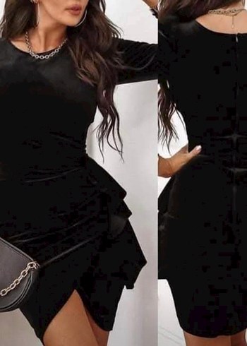 Siyah Kadife Mini Elbise - Görsel 2