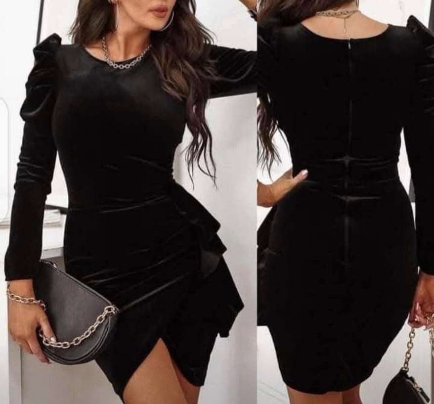 Siyah Kadife Mini Elbise - Görsel 2