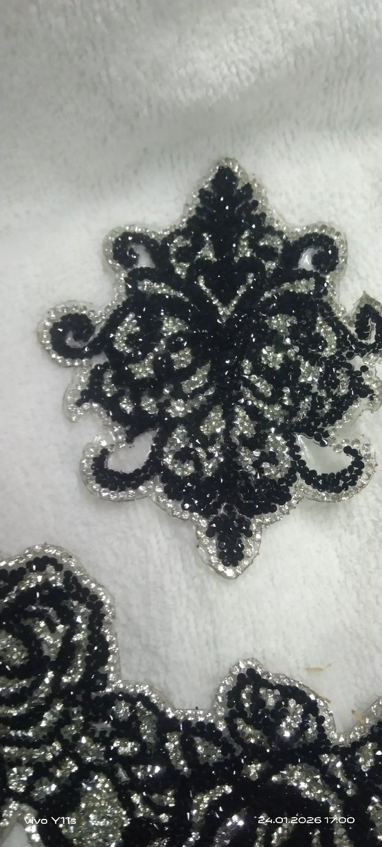 Siyah İşlemeli Boncuklu aplike büyük boyutlu - Görsel 5