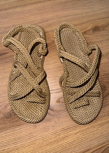 40 Beden Bej Bohem Tarz Kadın Dolgu Topuklu Sandalet