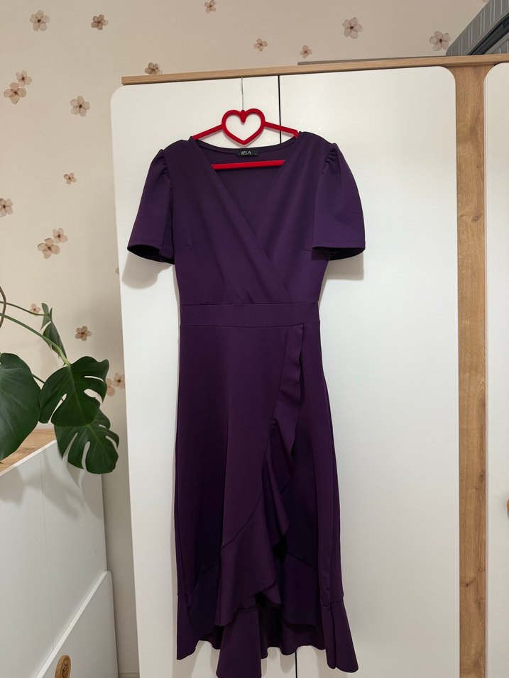 Mor V Yakalı Uzun Elbise - Görsel 2