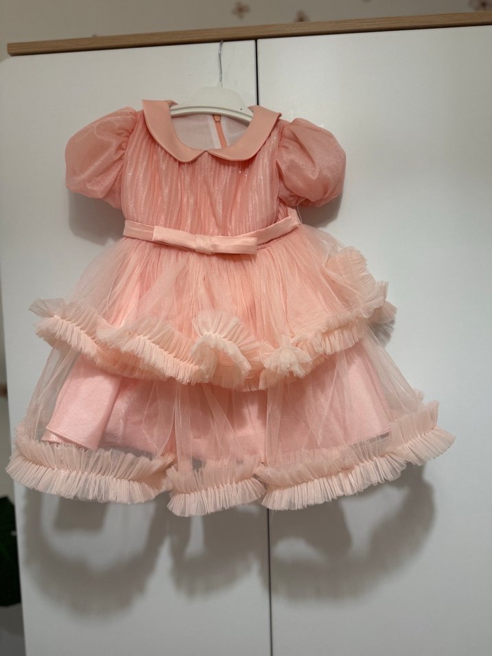 Pembe Vintage Fırfırlı Kız Çocuk Elbisesi - Görsel 2