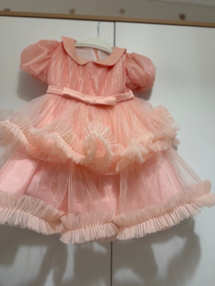 Pembe Vintage Fırfırlı Kız Çocuk Elbisesi - Görsel 3