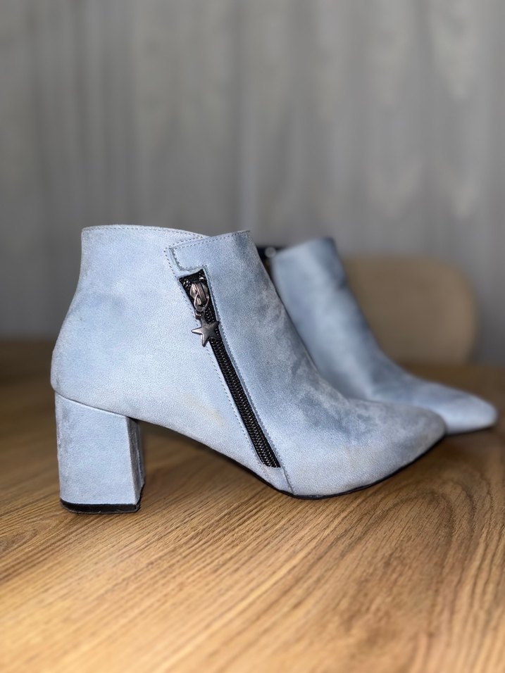 Mavi Süet Kadın Topuklu Bot - Görsel 2