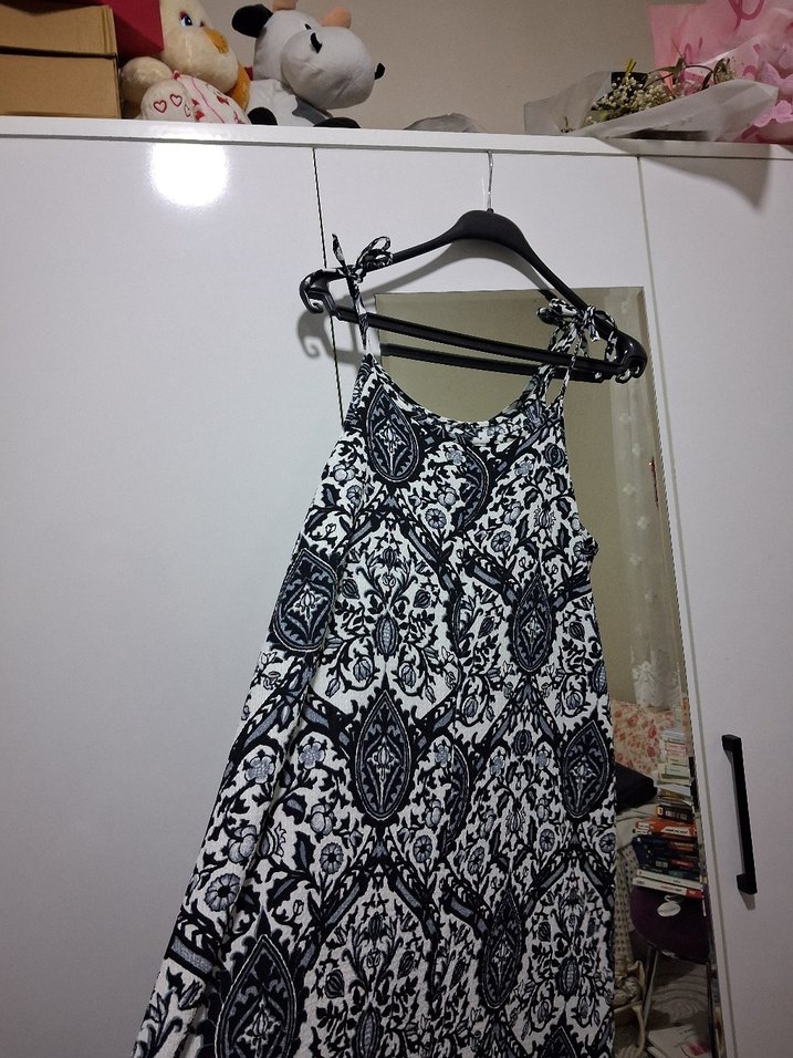 Bohem Gri Uzun Askılı Elbise - Görsel 2