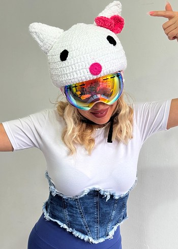 Renkli Örgü Kadın kayak kaskı için Şapka - Görsel 3