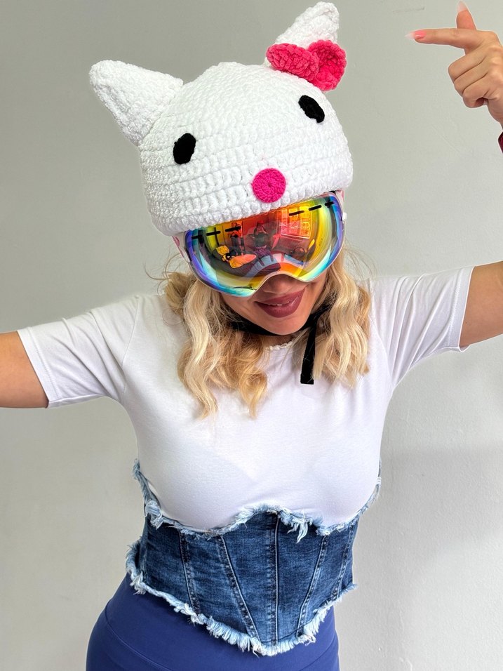 Renkli Örgü Kadın kayak kaskı için Şapka - Görsel 3