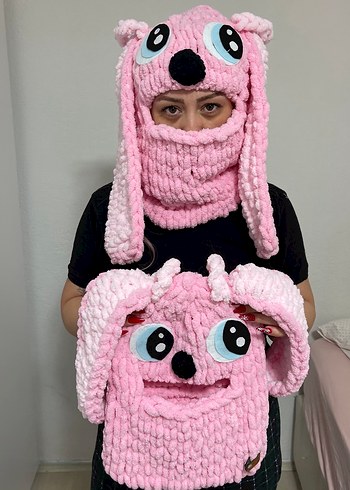 Pembe Örgü Kadın Bere Maskesi - Görsel 3