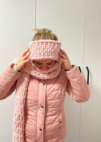 Pufy örgü atkı ve saç bantı - Görsel 3