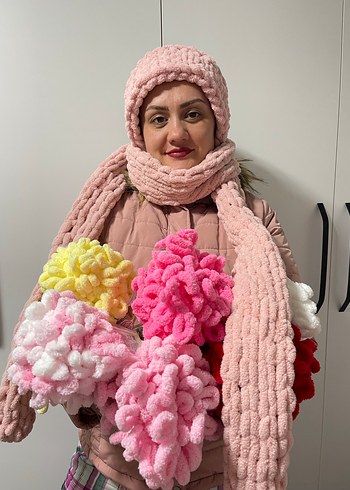 Pufy örgü atkı ve saç bantı - Görsel 2