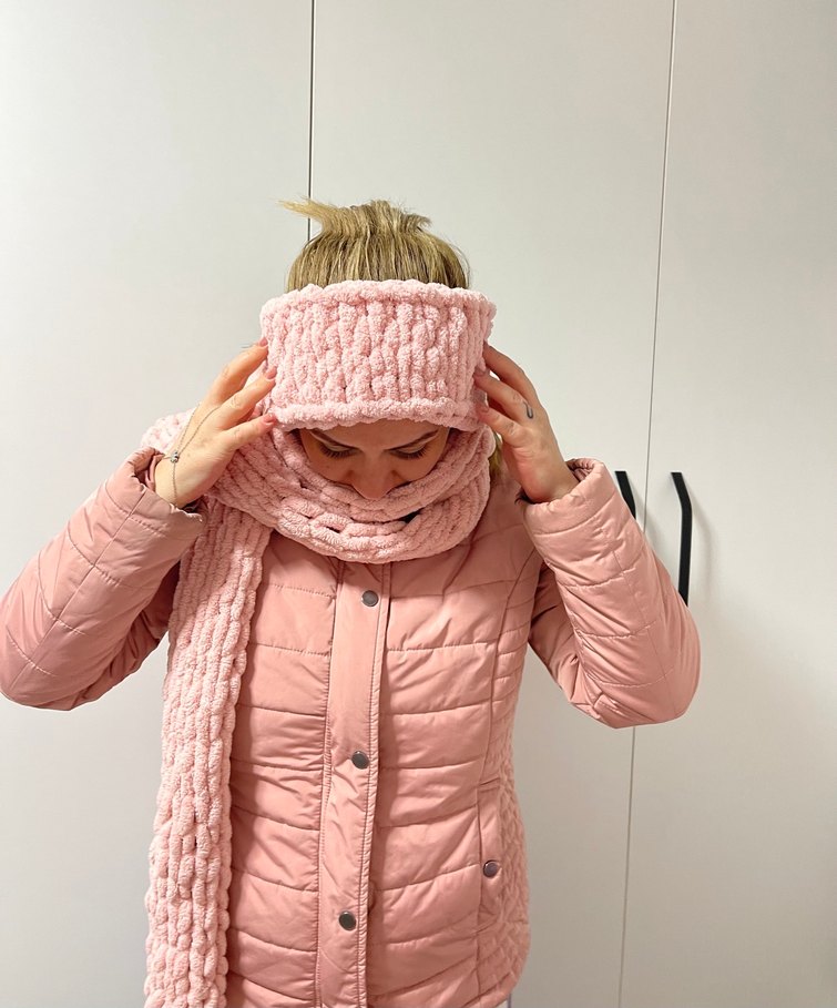 Pufy örgü atkı ve saç bantı - Görsel 3