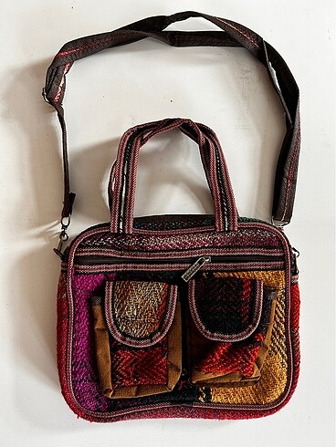 Etnik desenli kilim el ve omuz çantası