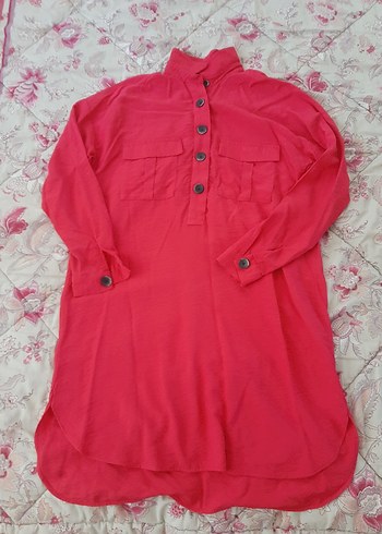 LC Waikiki Düğmeli Pembe Uzun Kollu Tunik