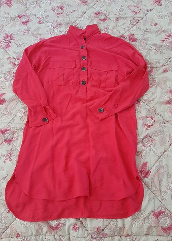 Düğmeli Pembe Uzun Kollu Tunik