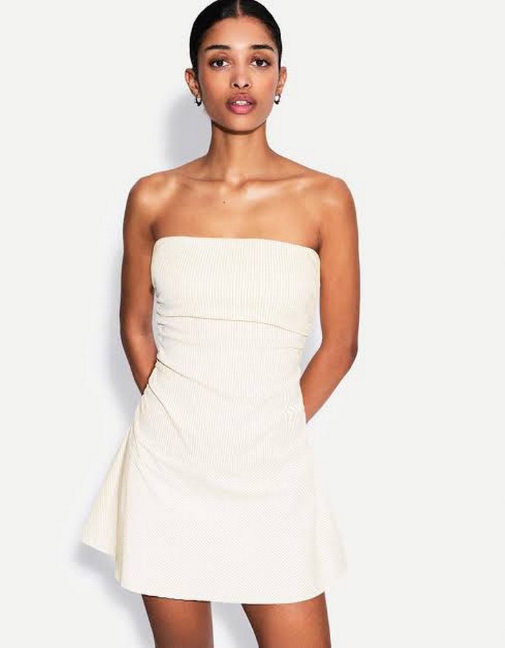 Beyaz Mini Bershka elbise - Görsel 3