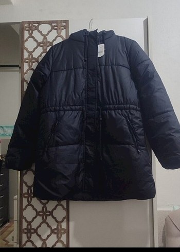 Düğmeli Siyah Kadın Kışlık Mont