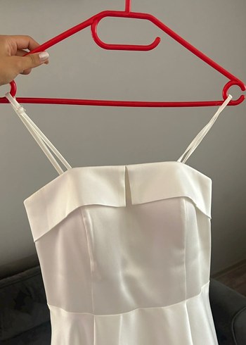 Beyaz Straplez A Kesim Uzun nikah elbisesi - Görsel 5