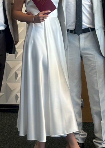 Beyaz Straplez A Kesim Uzun nikah elbisesi - Görsel 2