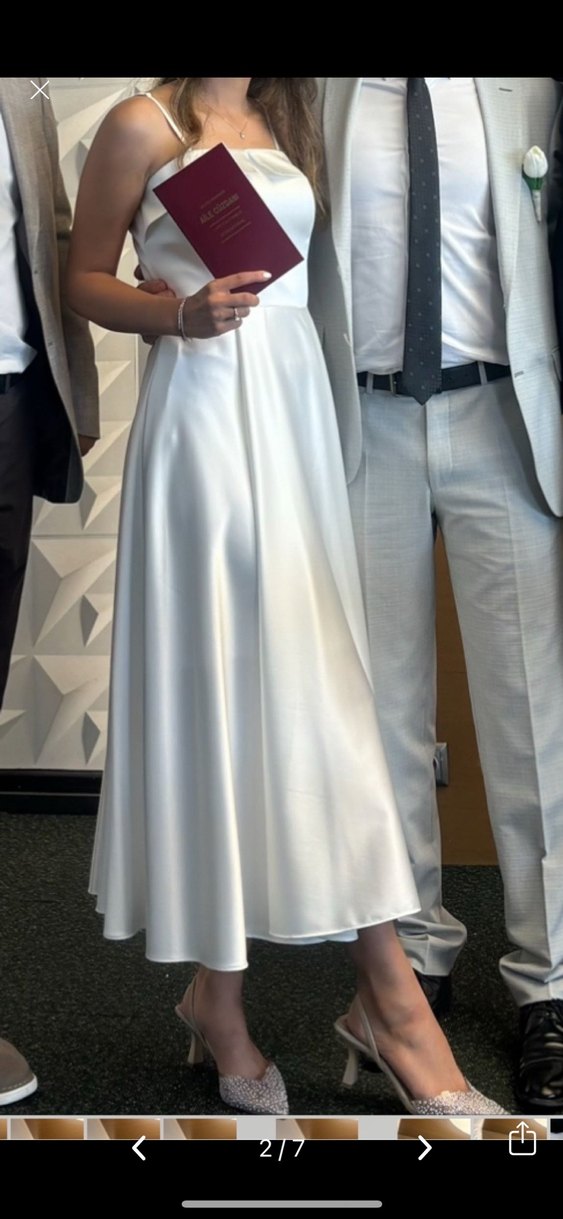 Beyaz Straplez A Kesim Uzun nikah elbisesi - Görsel 2