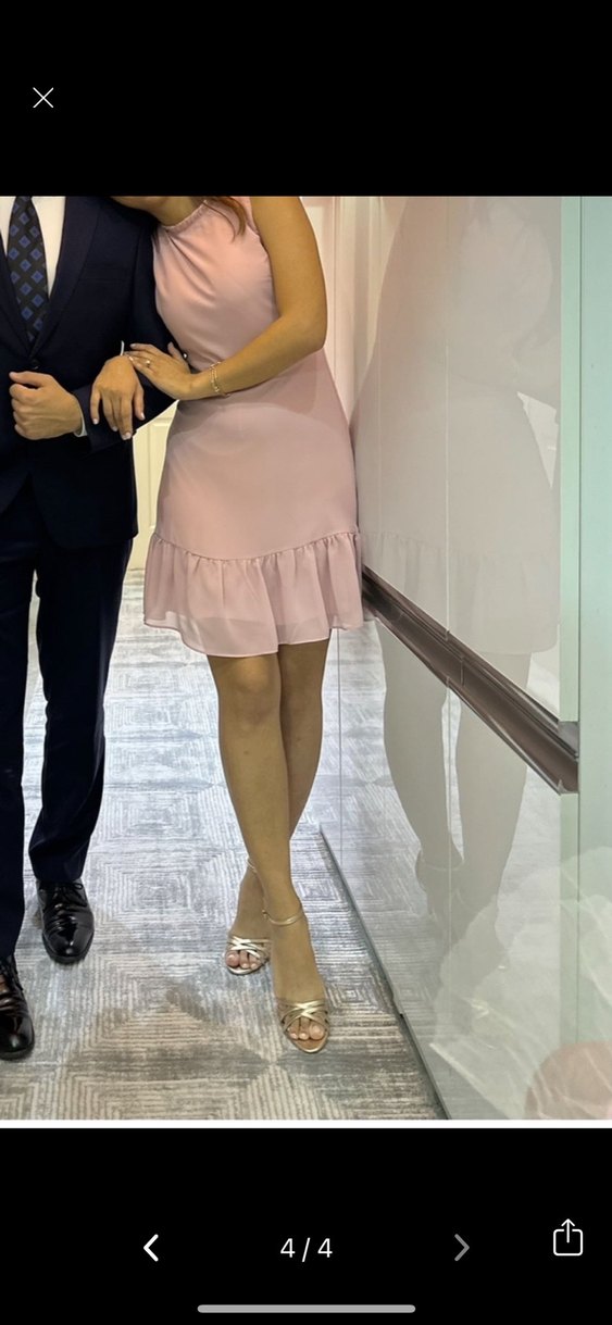 Pembe Midi Fırfırlı Kolsuz Elbise - Görsel 3