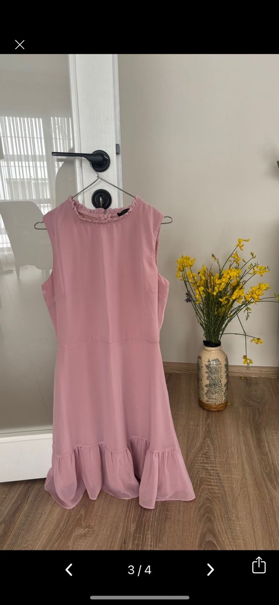 Pembe Midi Fırfırlı Kolsuz Elbise - Görsel 2