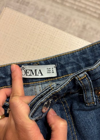 Düğmeli Mavi Denim Kadın Jean - Görsel 3
