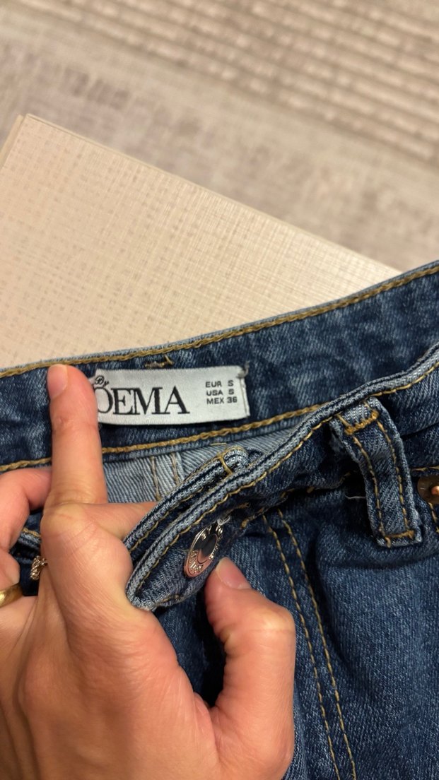 Düğmeli Mavi Denim Kadın Jean - Görsel 3
