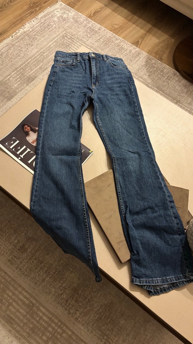 Düğmeli Mavi Denim Kadın Jean - Görsel 2