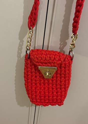 Kırmızı Örgü Kadın Çanta - Görsel 2