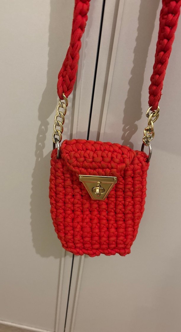 Kırmızı Örgü Kadın Çanta - Görsel 2
