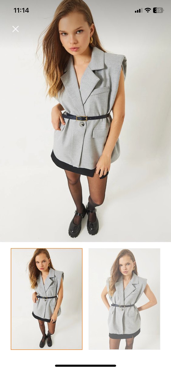 Gri Kemerli Mini Ofis Yeleği - Görsel 2