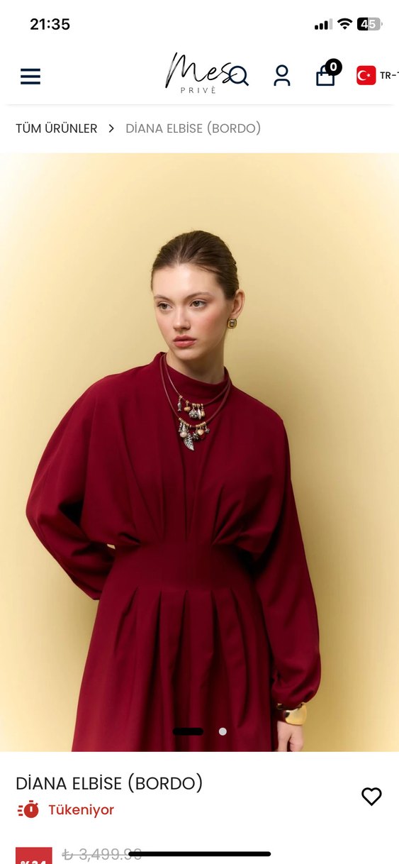 Mes Prive Marka Bordo Yüksek Yakalı Uzun Bohem Elbise - Görsel 2