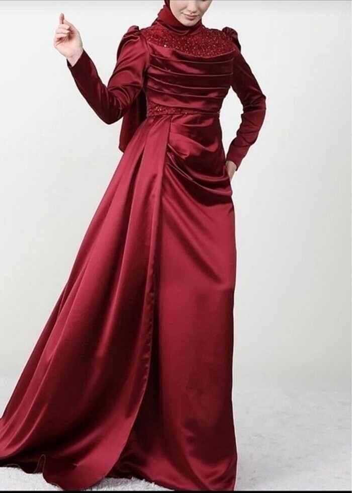 Bordo tesettür abiye - Görsel 3