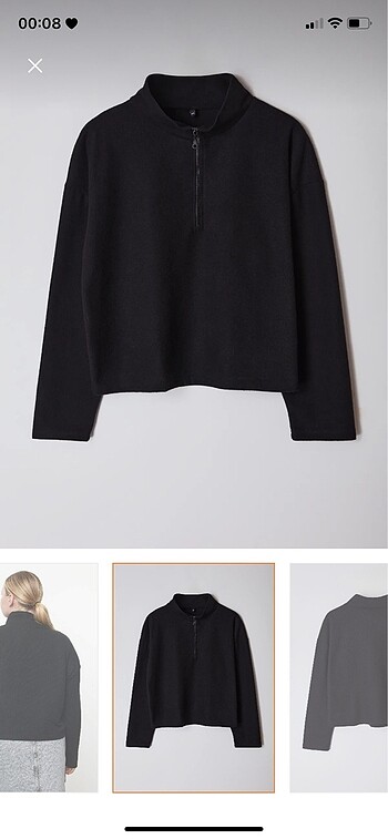 Siyah dik yaka ince örme sweatshirt