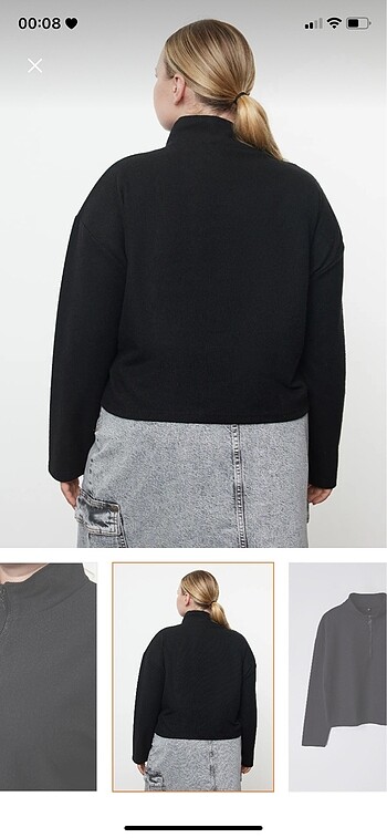 50 Beden Siyah dik yaka ince örme sweatshirt