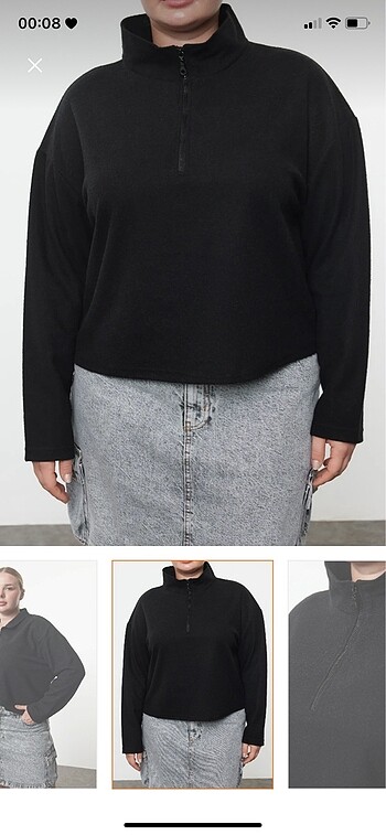 Trendyol & Milla Siyah dik yaka ince örme sweatshirt
