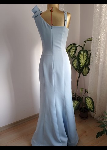 Mavi Uzun Abiye Elbise Taş İşlemeli - Görsel 4