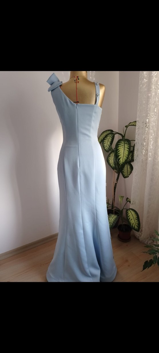 Mavi Uzun Abiye Elbise Taş İşlemeli - Görsel 4