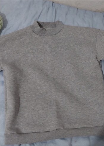 Gri Kadın Sweatshirt, Bisiklet Yaka, Rahat Kesim