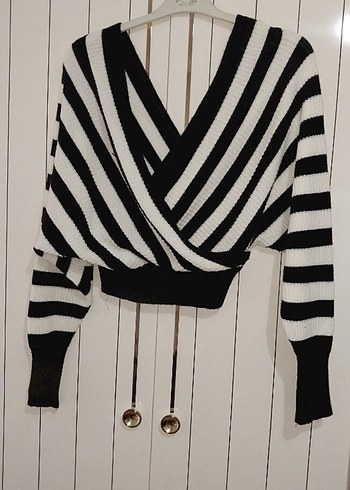 Zebra Desenli V Yaka Örgü Mini Kazak