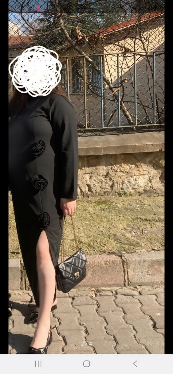 Uzun Siyah Büyük Beden Elbise - Görsel 2