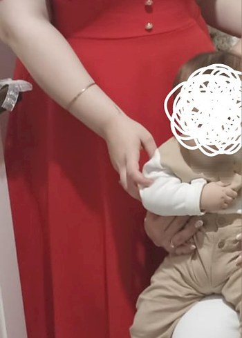 Kırmızı V Yaka Midi Ofis Elbisesi - Görsel 2