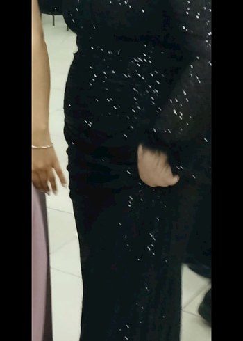 Siyah Payetli Uzun Kadın Abiye Elbise Büyük Beden - Görsel 3