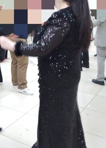 Siyah Payetli Uzun Kadın Abiye Elbise Büyük Beden - Görsel 4